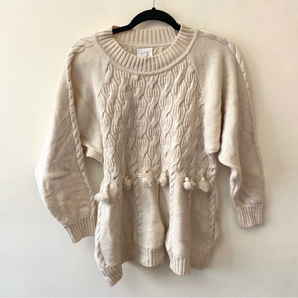Mondi Sweaters - Mondi vintage tassel trimmed cableknit cream sweater size Small